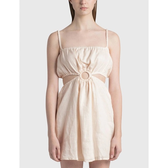 Anthropologie Faithful The Brand Zuma Linen Cut-Out Mini Dress in Shell Size 10 - Picture 5 of 16